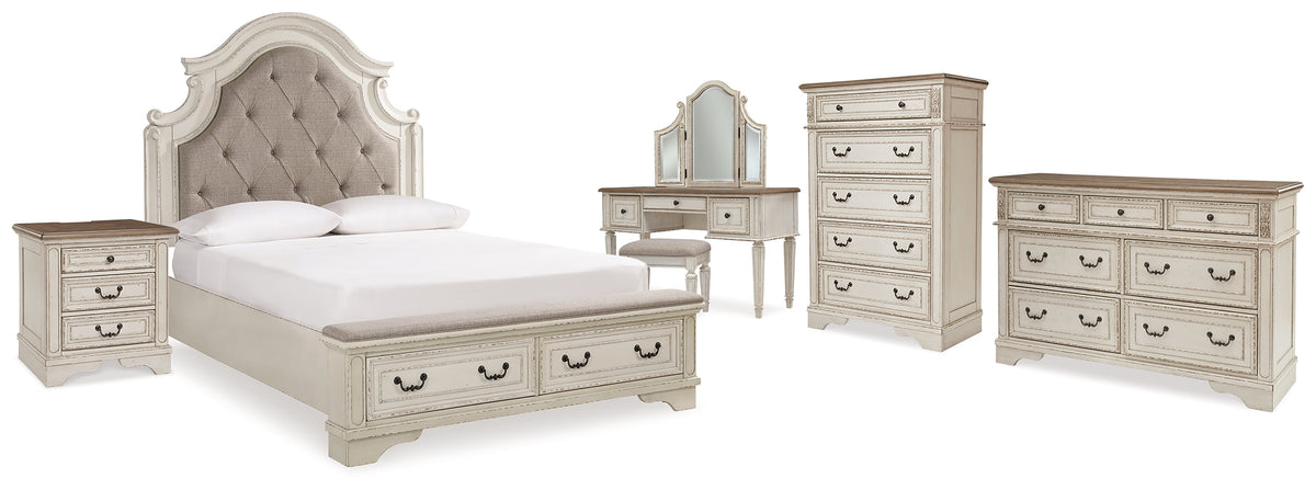 Furniture City Laplace - Ashley Furniture - Realyn Queen Upholstery Panel Bed, Dresser, Chest, Nightstand, and Vanity Set - Queen Upholstery Panel Bed, Dresser, Chest, Nightstand, and Vanity Set - B743B35