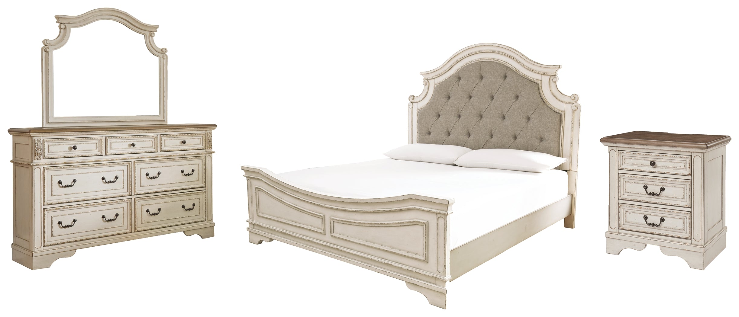 Furniture City Laplace - Ashley Furniture - Realyn King Bed with Mirrored Dresser and Nightstand - King Bed with Mirrored Dresser and Nightstand - B743B23