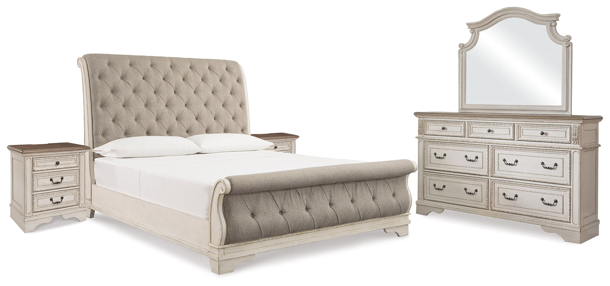 Furniture City Laplace - Ashley Furniture - Realyn King Upholstered Sleigh Bed, Dresser, Mirror and 2 Nightstands - King Upholstered Sleigh Bed, Dresser, Mirror and 2 Nightstands - B743B51