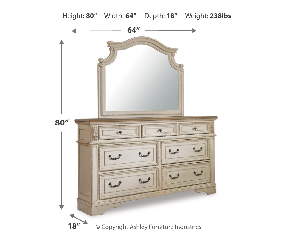 Furniture City Laplace - Ashley Furniture - Realyn Bedroom - Dresser and Mirror / Two-tone - B743B1