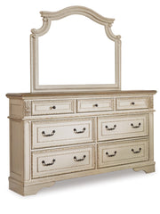 Furniture City Laplace - Ashley Furniture - Realyn California King Upholstered Bed, Dresser, Mirror and Chest - California King Upholstered Bed, Dresser, Mirror and Chest / Chipped White - B743B25