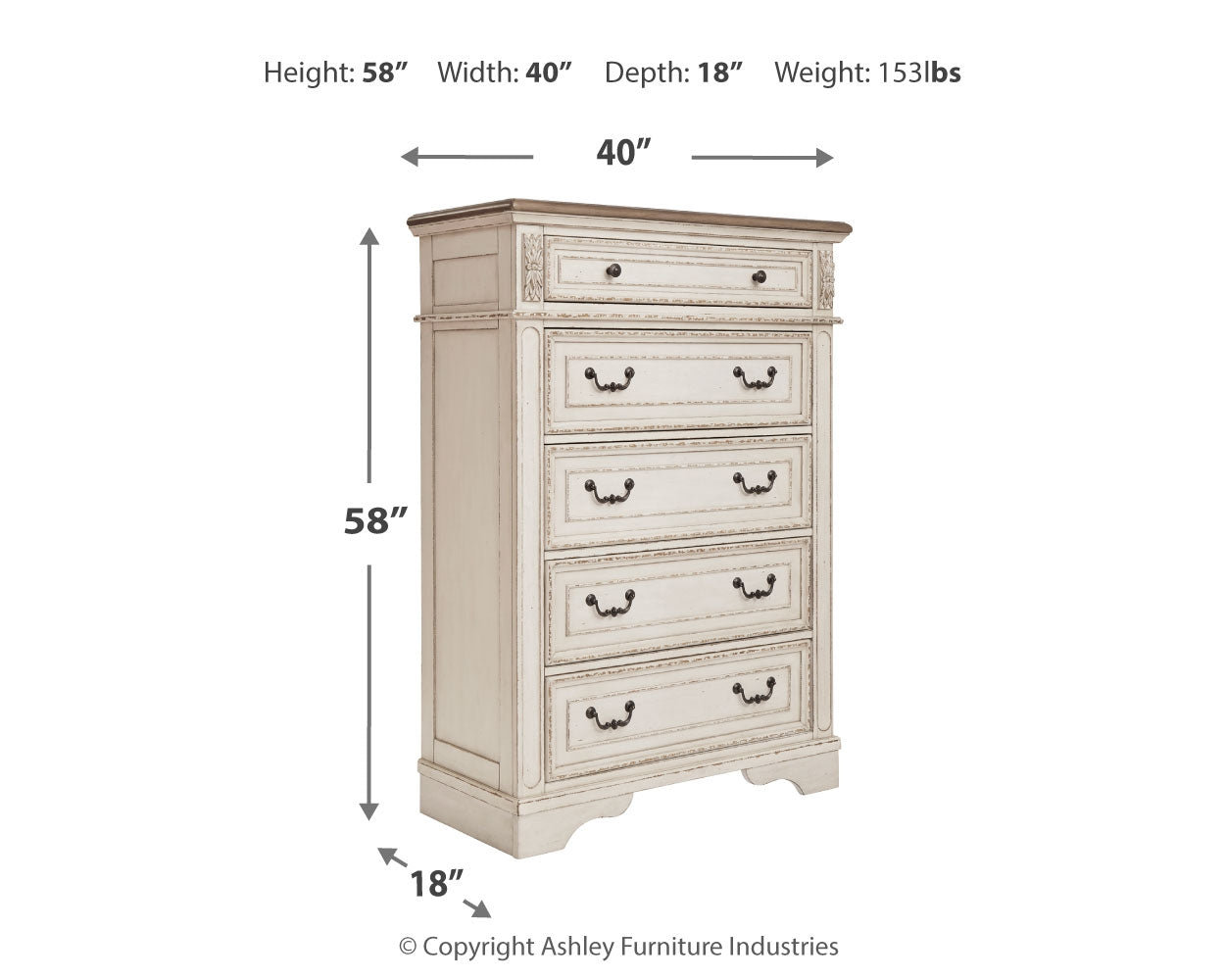 Furniture City Laplace - Ashley Furniture - Realyn Bedroom - Five Drawer Chest / Two-tone - B743-46