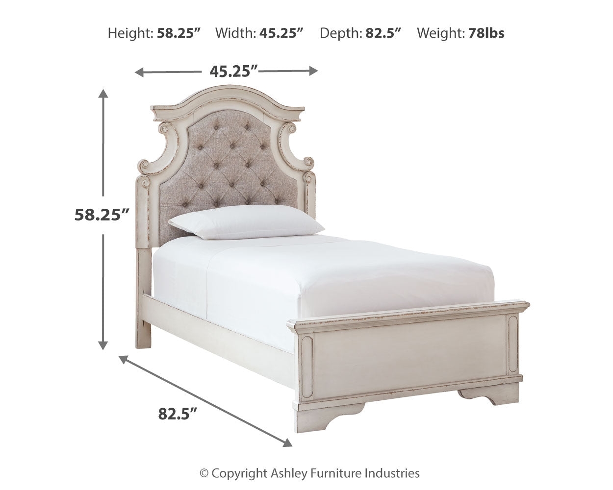 Furniture City Laplace - Ashley Furniture - Realyn Bedroom - Twin Panel Bed / Chipped White - B743B13