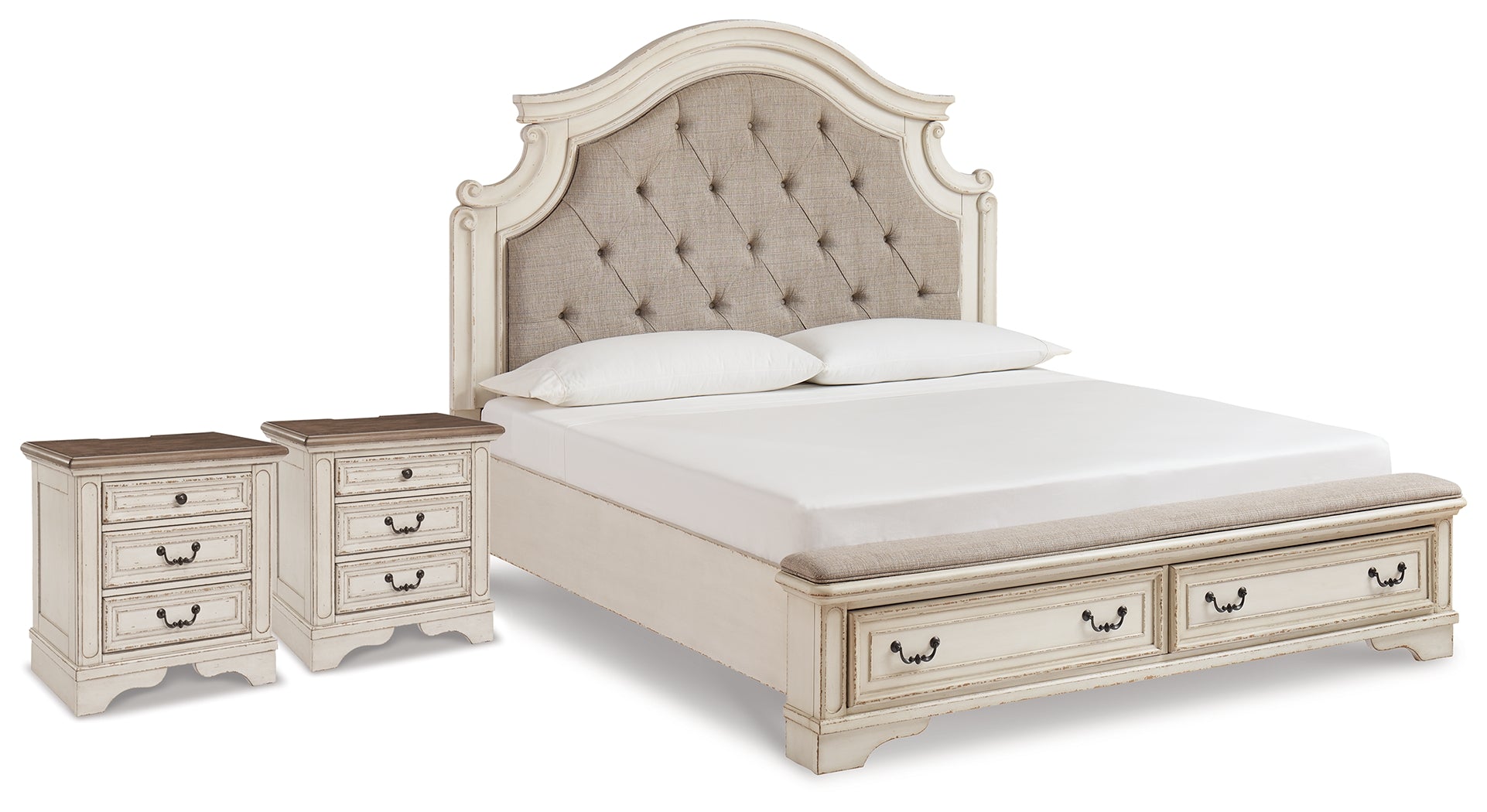 Furniture City Laplace - Ashley Furniture - Realyn King Upholstered Panel Storage Bed and 2 Nightstands - King Upholstered Panel Storage Bed and 2 Nightstands - B743B87