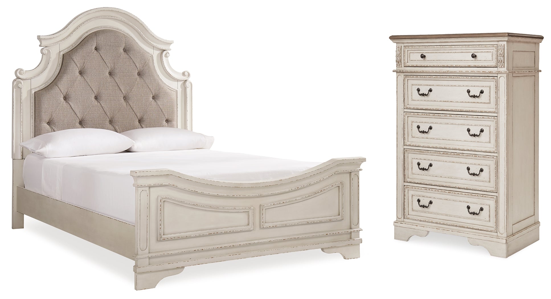 Furniture City Laplace - Ashley Furniture - Realyn Queen Upholstered Panel Bed and Chest - Queen Upholstered Panel Bed and Chest - B743B54