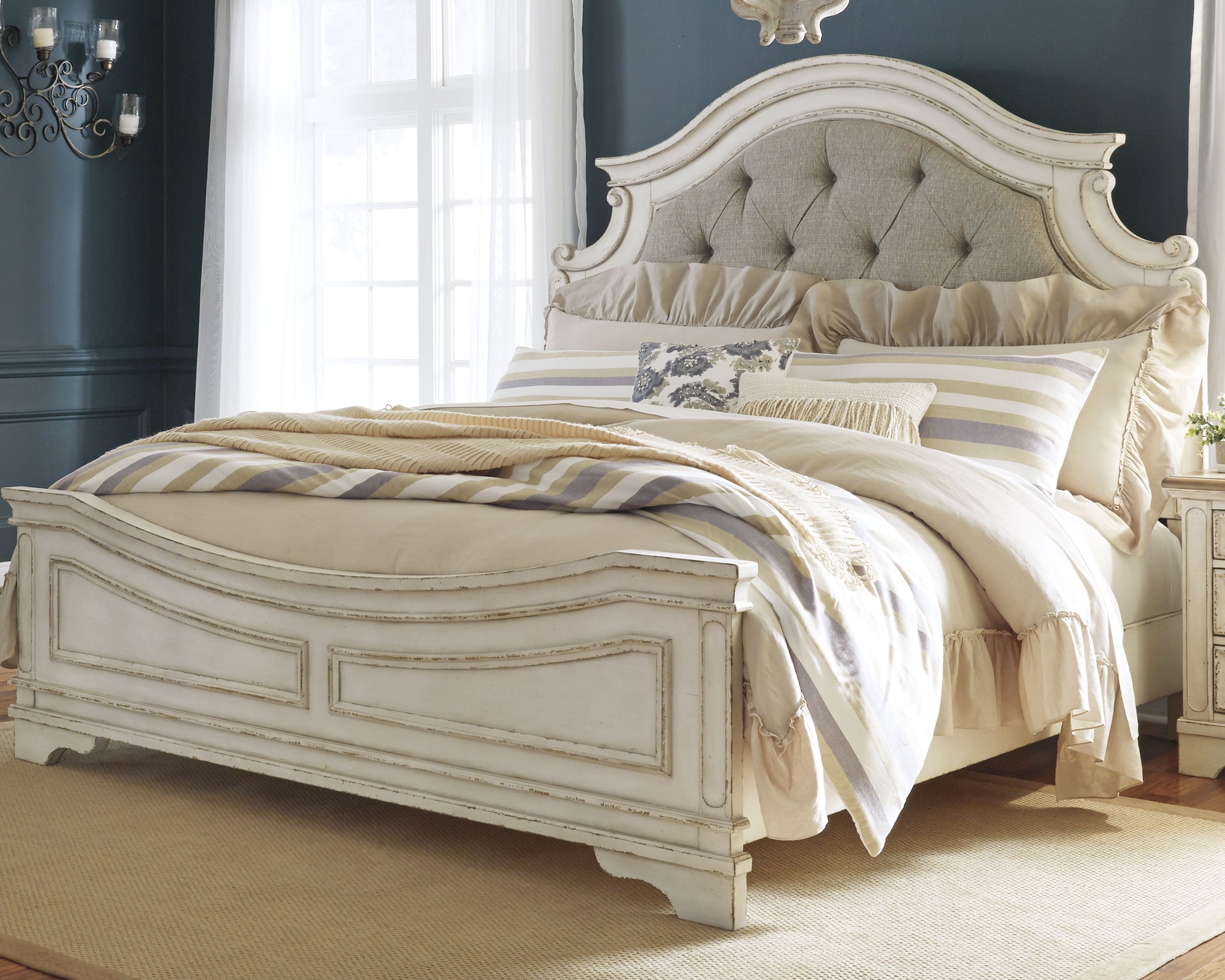 Furniture City Laplace - Ashley Furniture - Realyn Bedroom - King Upholstered Panel Bed / Chipped White - B743B6