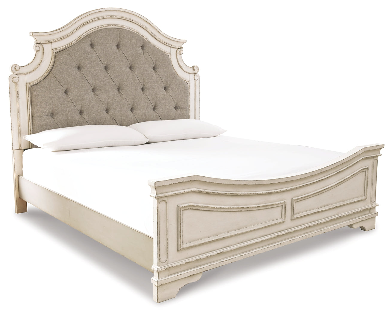 Furniture City Laplace - Ashley Furniture - Realyn Bedroom - California King Upholstered Panel Bed / Chipped White - B743B7