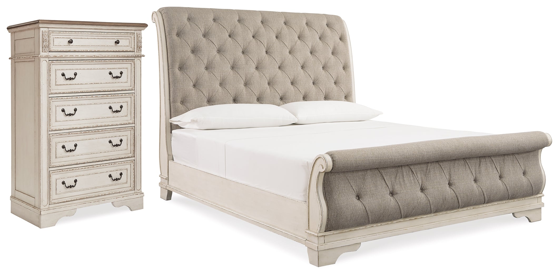 Furniture City Laplace - Ashley Furniture - Realyn Queen Upholstered Sleigh Bed and Chest - Queen Upholstered Sleigh Bed and Chest - B743B29