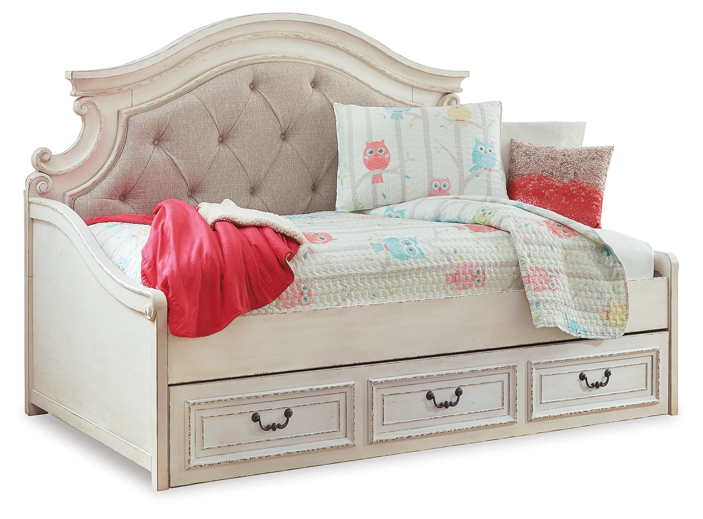 Furniture City Laplace - Ashley Furniture - Realyn Bedroom - Twin Day Bed with 1 Large Storage Drawer / Chipped White - B743B15