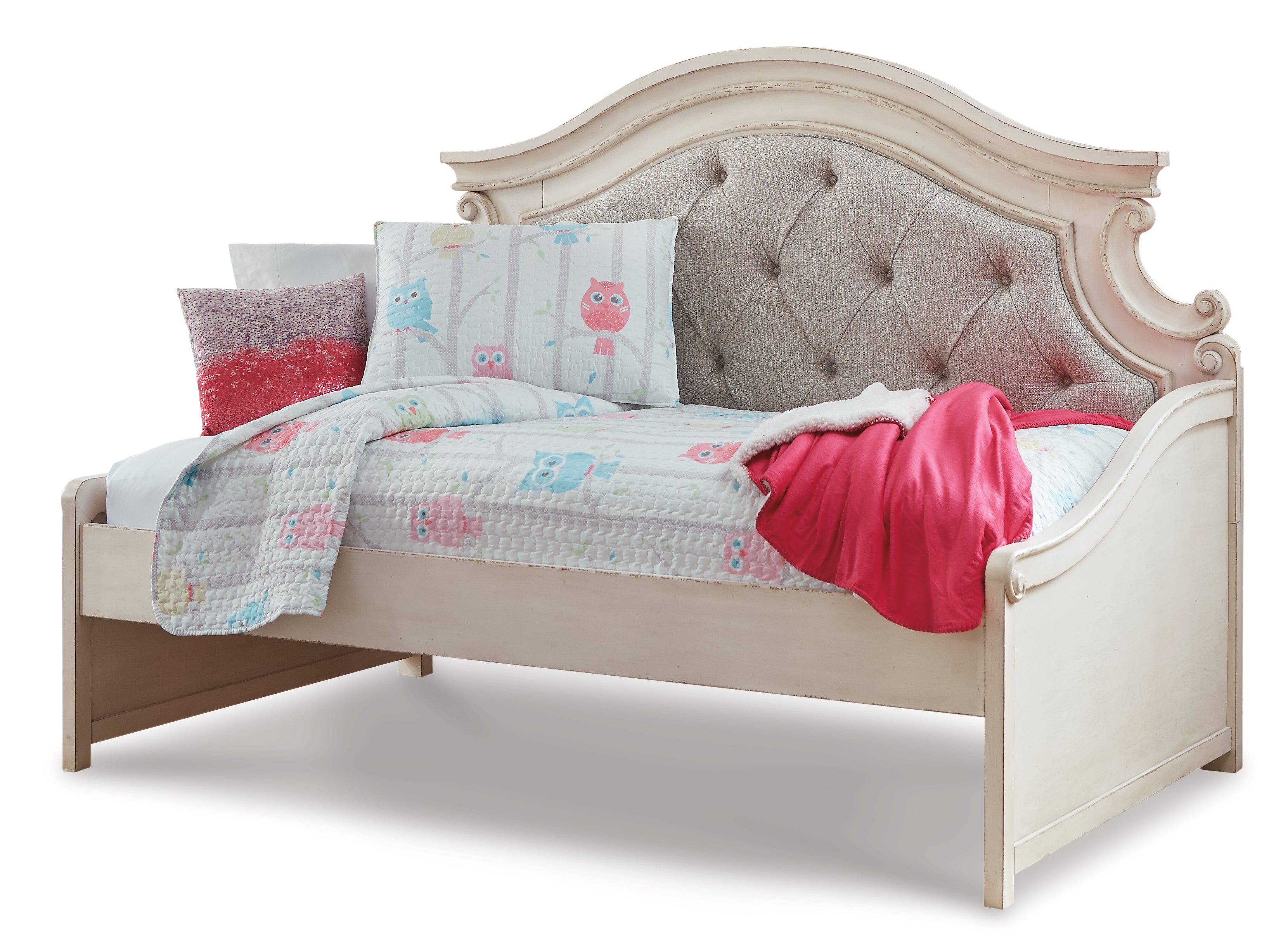 Furniture City Laplace - Ashley Furniture - Realyn Bedroom - Twin Day Bed with 1 Large Storage Drawer / Chipped White - B743B15