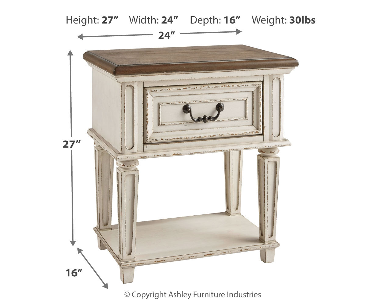 Furniture City Laplace - Ashley Furniture - Realyn Bedroom - One Drawer Night Stand / Chipped White - B743-91