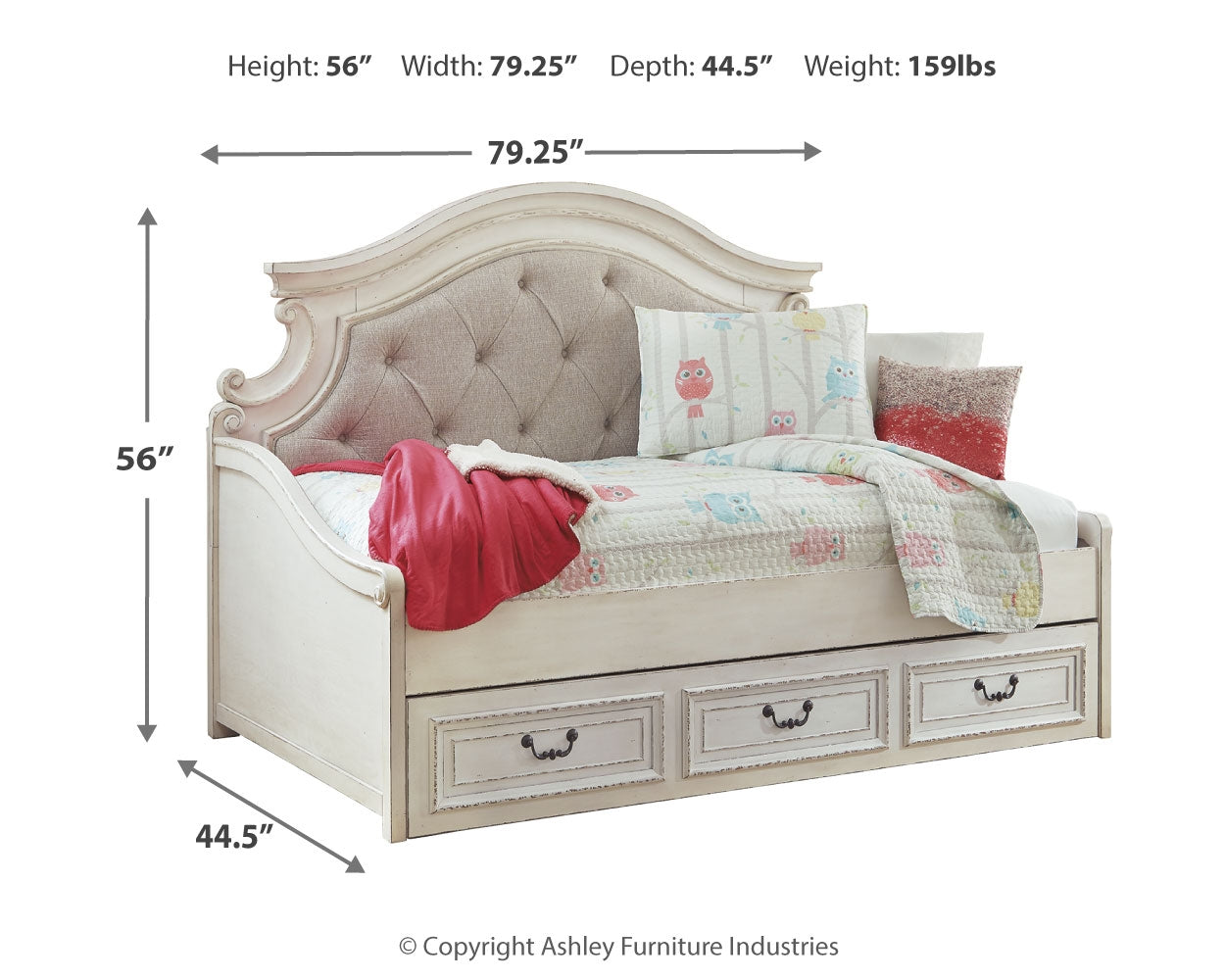 Furniture City Laplace - Ashley Furniture - Realyn Bedroom - Twin Day Bed with 1 Large Storage Drawer / Chipped White - B743B15
