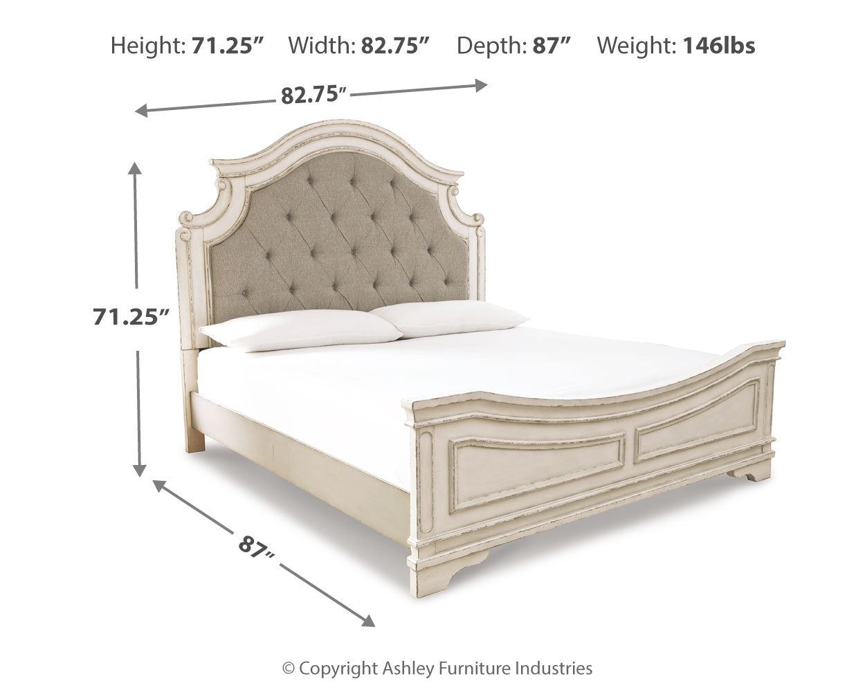 Furniture City Laplace - Ashley Furniture - Realyn Bedroom - King Upholstered Panel Bed / Chipped White - B743B6