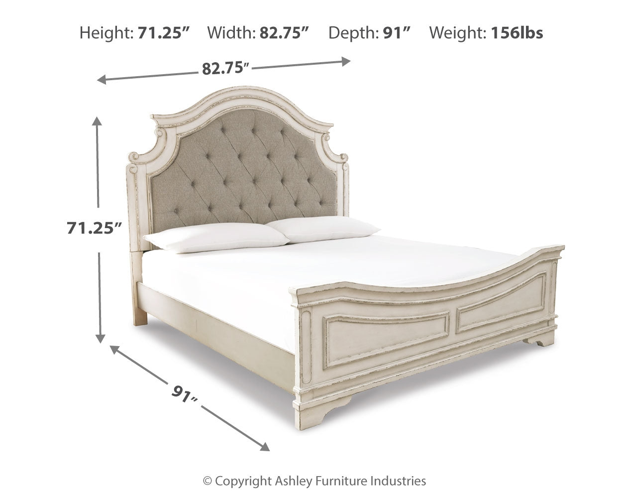 Furniture City Laplace - Ashley Furniture - Realyn Bedroom - California King Upholstered Panel Bed / Chipped White - B743B7