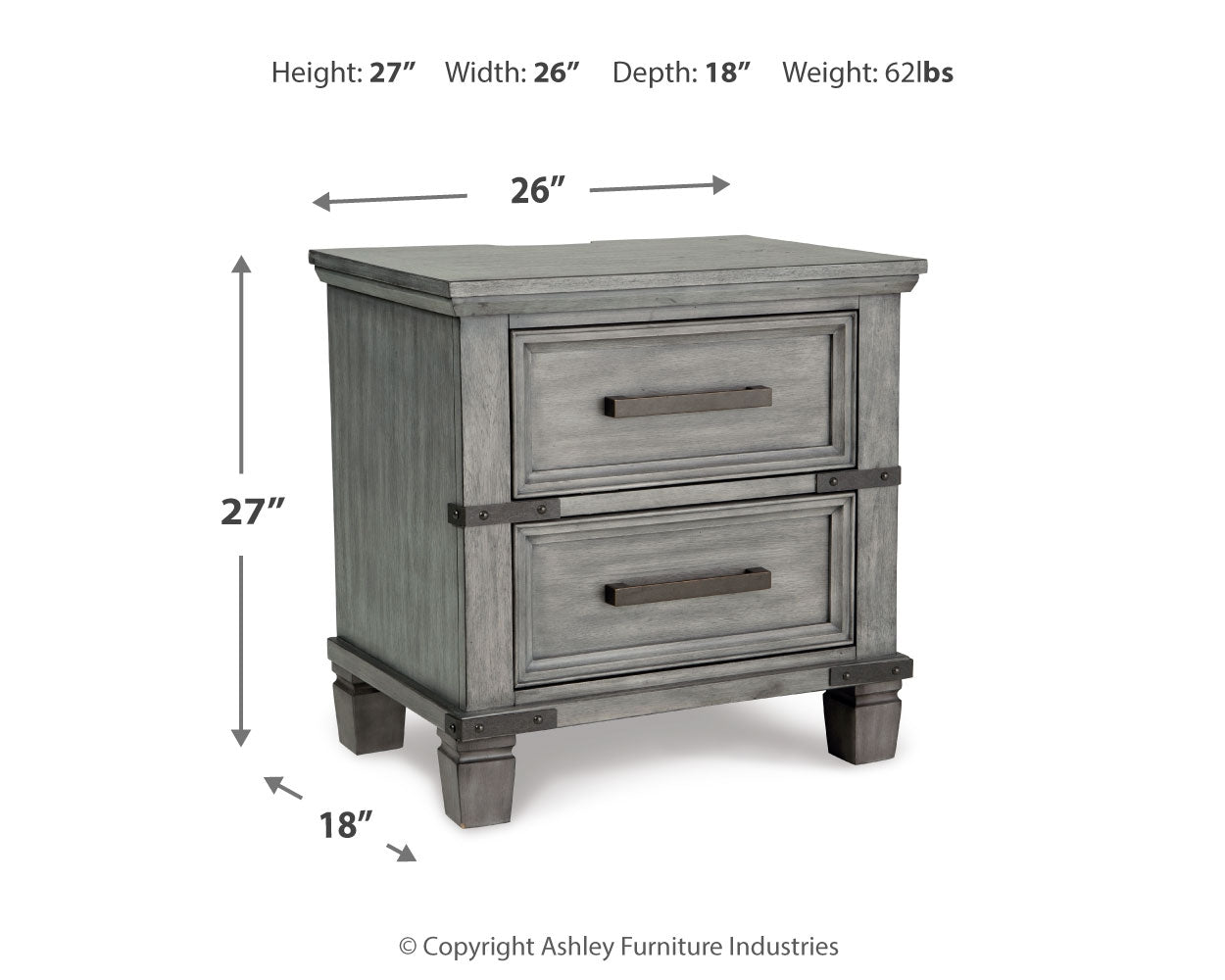 Furniture City Laplace - Ashley Furniture - Russelyn Bedroom - Two Drawer Night Stand / Gray - B772-92