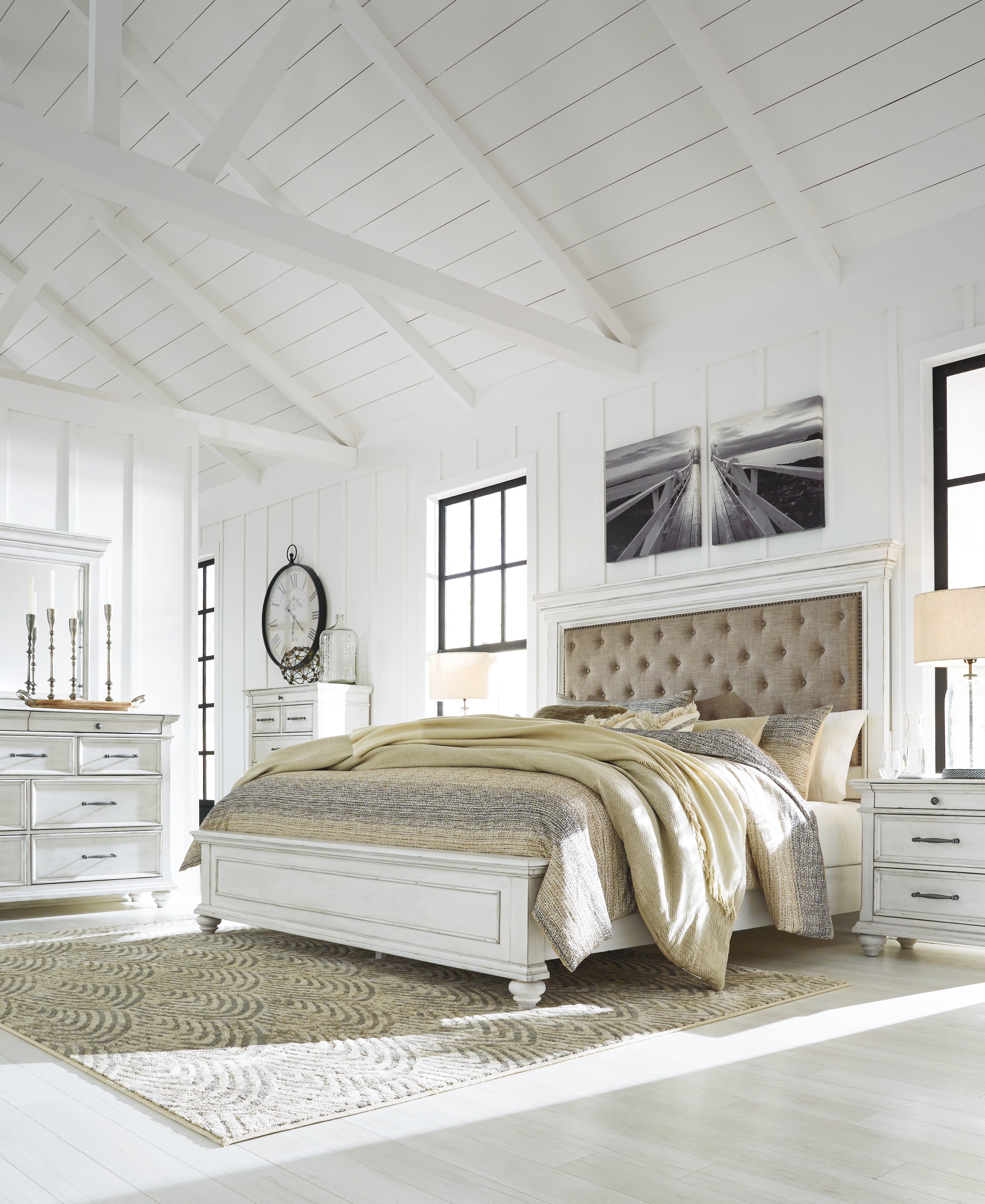Furniture City Laplace - Ashley Furniture - Kanwyn Bedroom - King Panel Bed / Whitewash - B777B10