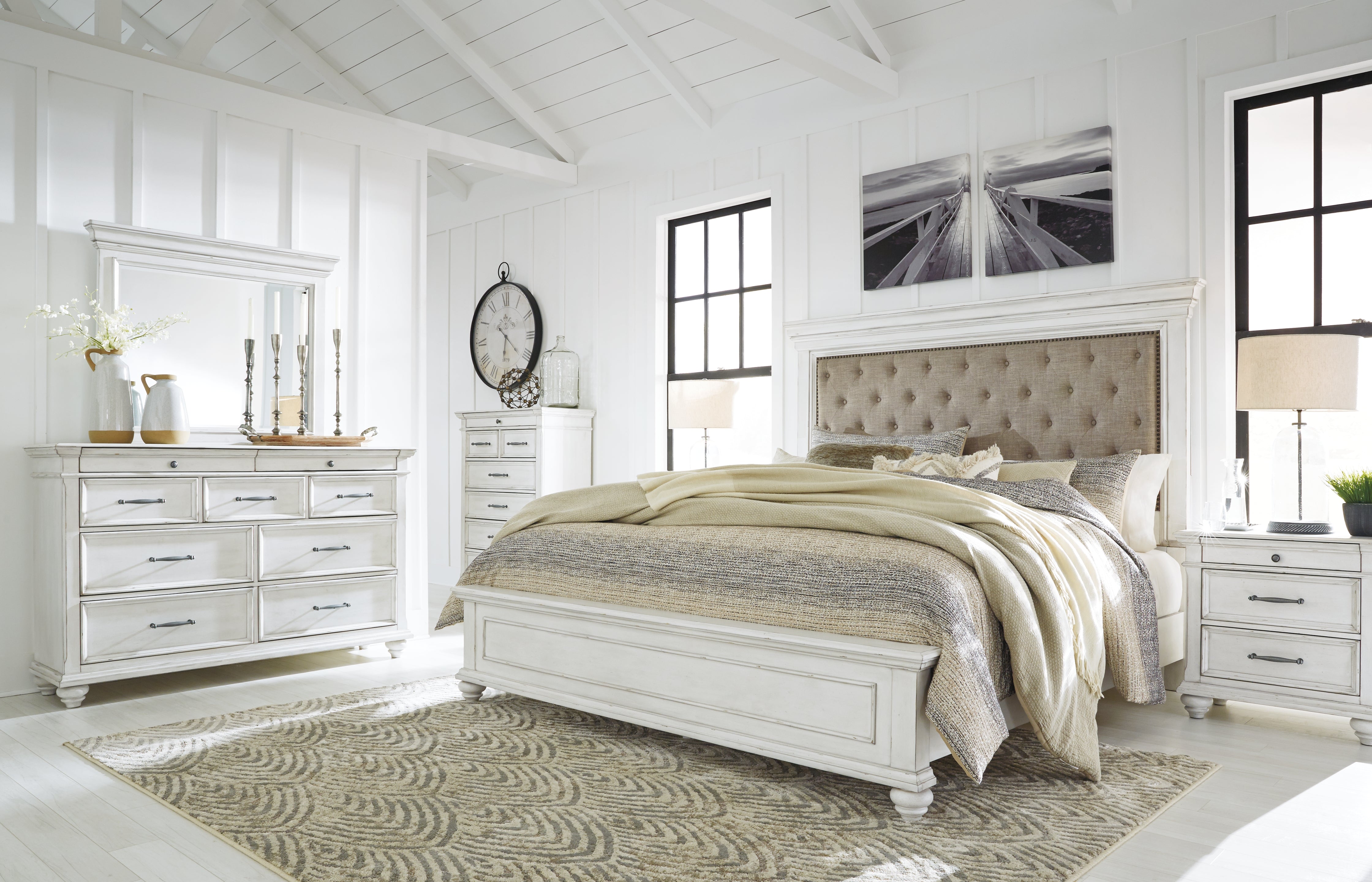 Furniture City Laplace - Ashley Furniture - Kanwyn Bedroom - California King Panel Bed / Whitewash - B777B13