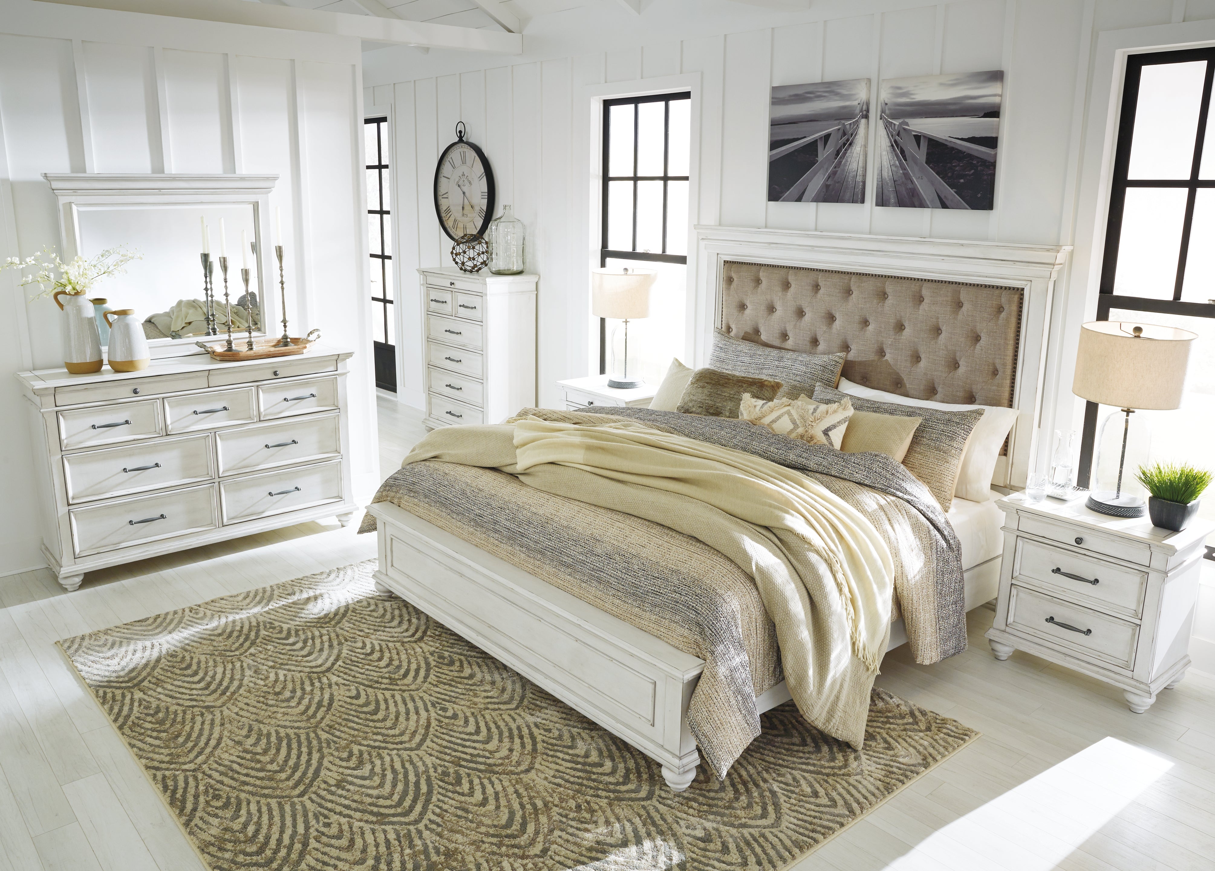 Furniture City Laplace - Ashley Furniture - Kanwyn Bedroom - California King Panel Bed / Whitewash - B777B13
