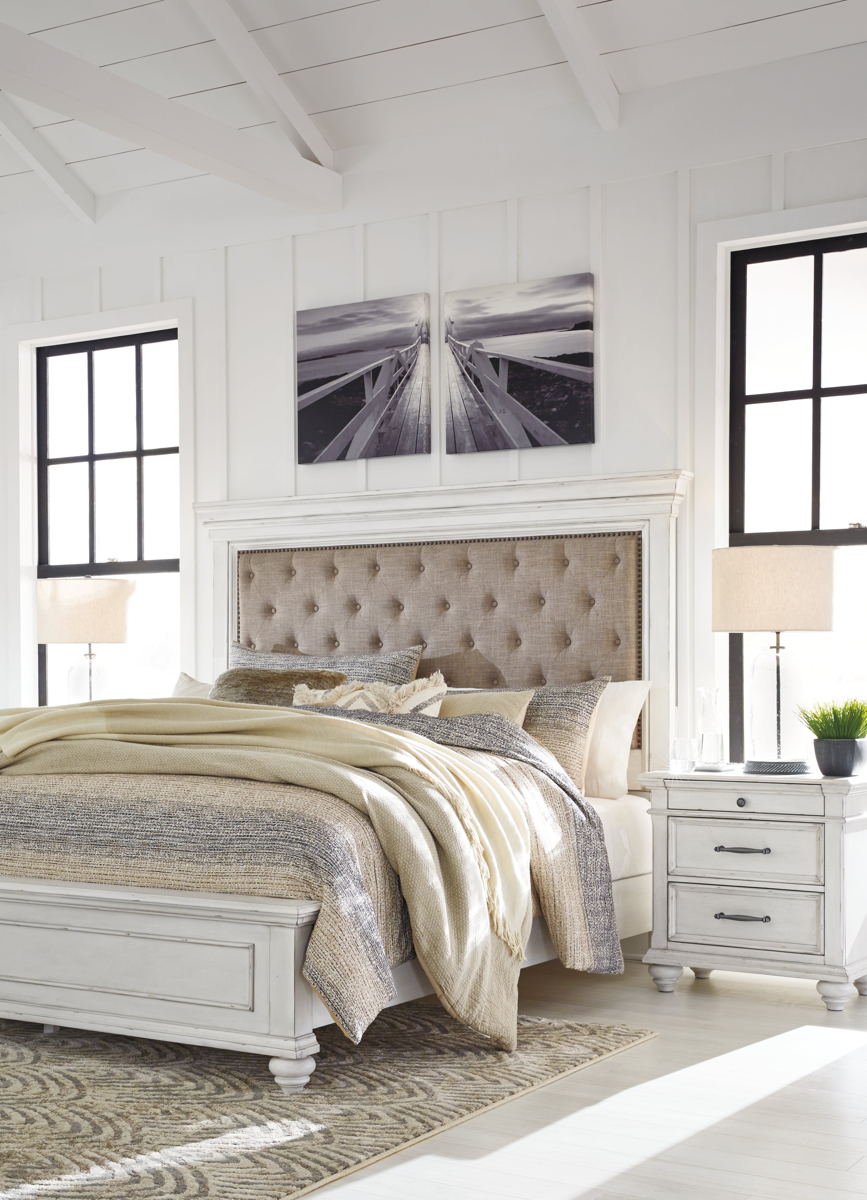 Furniture City Laplace - Ashley Furniture - Kanwyn Bedroom - California King Panel Bed / Whitewash - B777B13