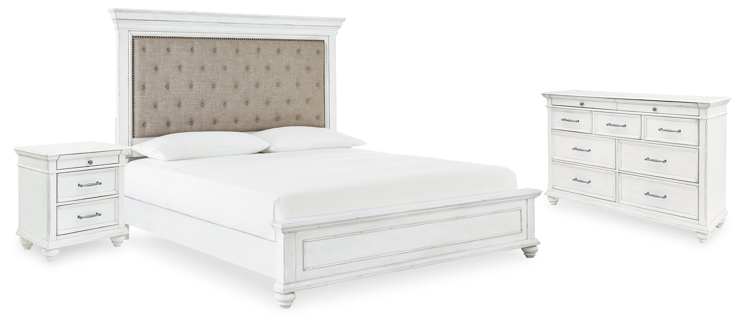 Furniture City Laplace - Ashley Furniture - Kanwyn Queen Upholstered Panel Bed, Dresser, and Nightstand - Queen Upholstered Panel Bed, Dresser, and Nightstand - B777B17