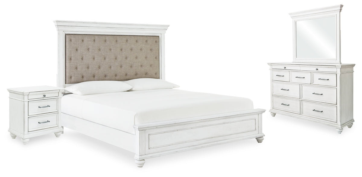 Furniture City Laplace - Ashley Furniture - Kanwyn Queen Upholstered Panel Bed, Dresser, Mirror, and Nightstand - Queen Upholstered Panel Bed, Dresser, Mirror, and Nightstand - B777B16