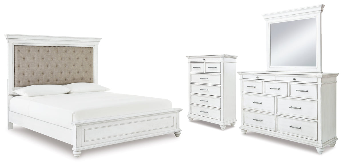 Furniture City Laplace - Ashley Furniture - Kanwyn Cal King Upholstered Panel Bed, Dresser, Mirror and Chest - Cal King Upholstered Panel Bed, Dresser, Mirror and Chest - B777B23