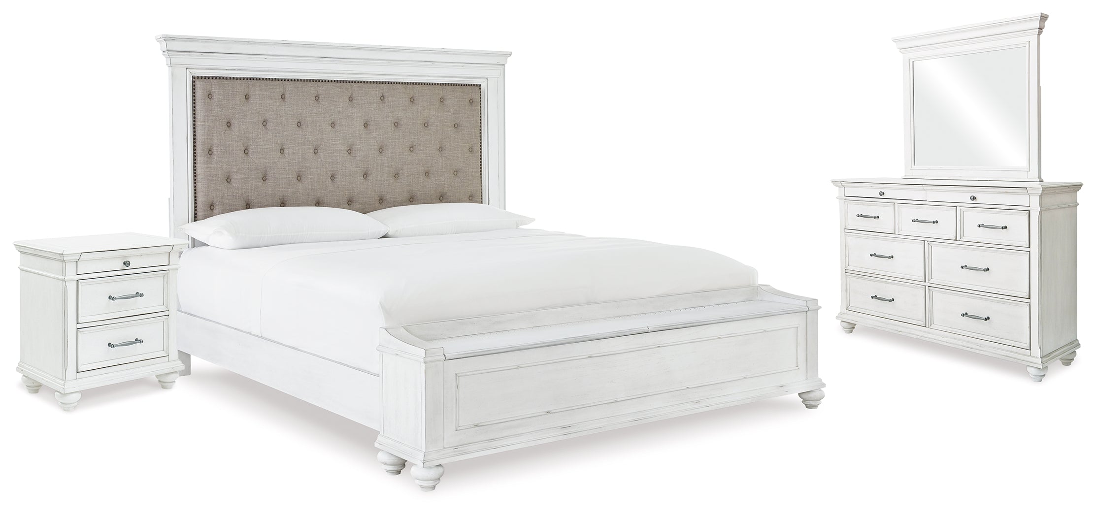 Furniture City Laplace - Ashley Furniture - Kanwyn King Upholstered Storage Bed, Dresser, Mirror and Nightstand - King Upholstered Storage Bed, Dresser, Mirror and Nightstand - B777B25