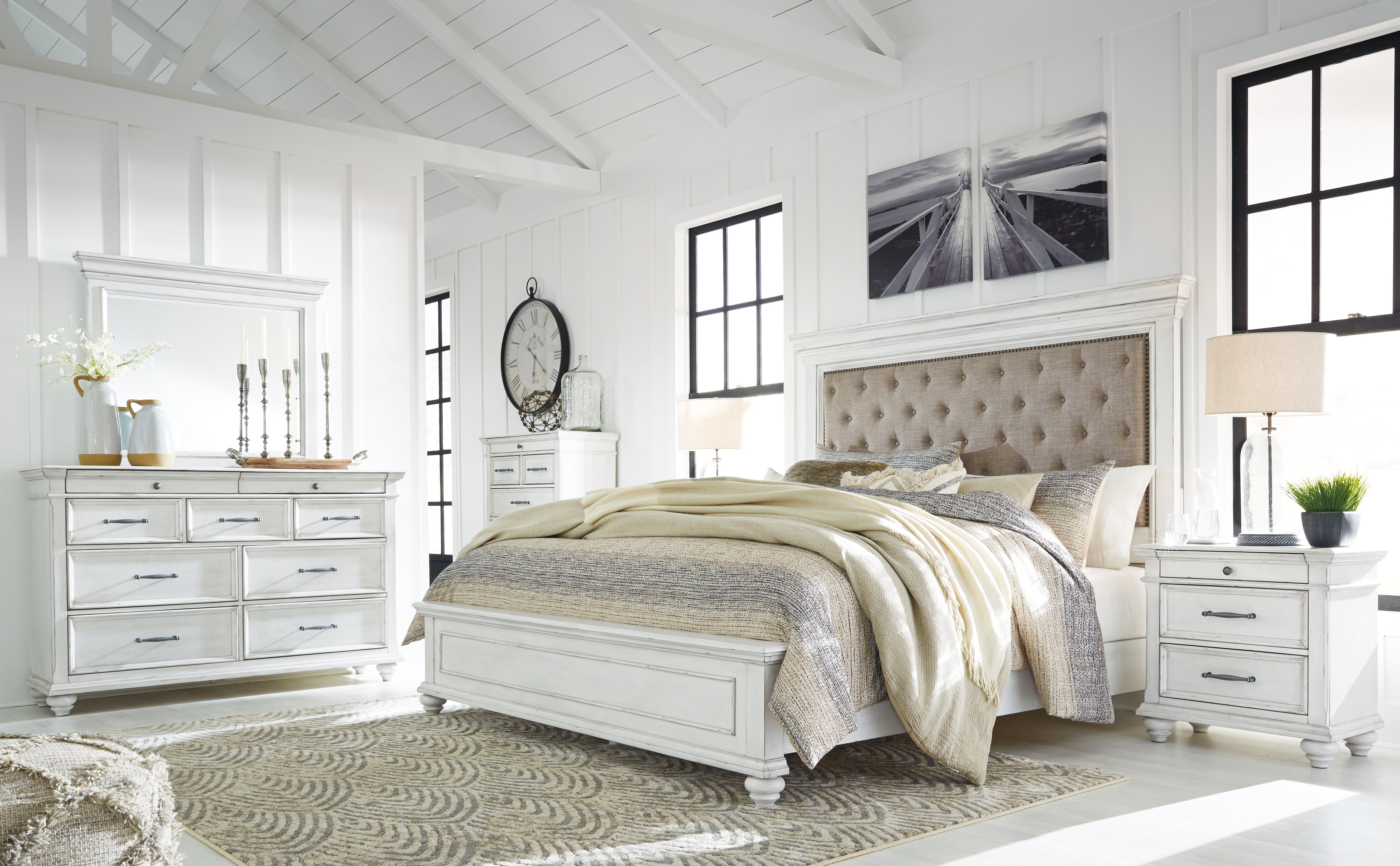 Furniture City Laplace - Ashley Furniture - Kanwyn Bedroom - King Panel Bed / Whitewash - B777B10