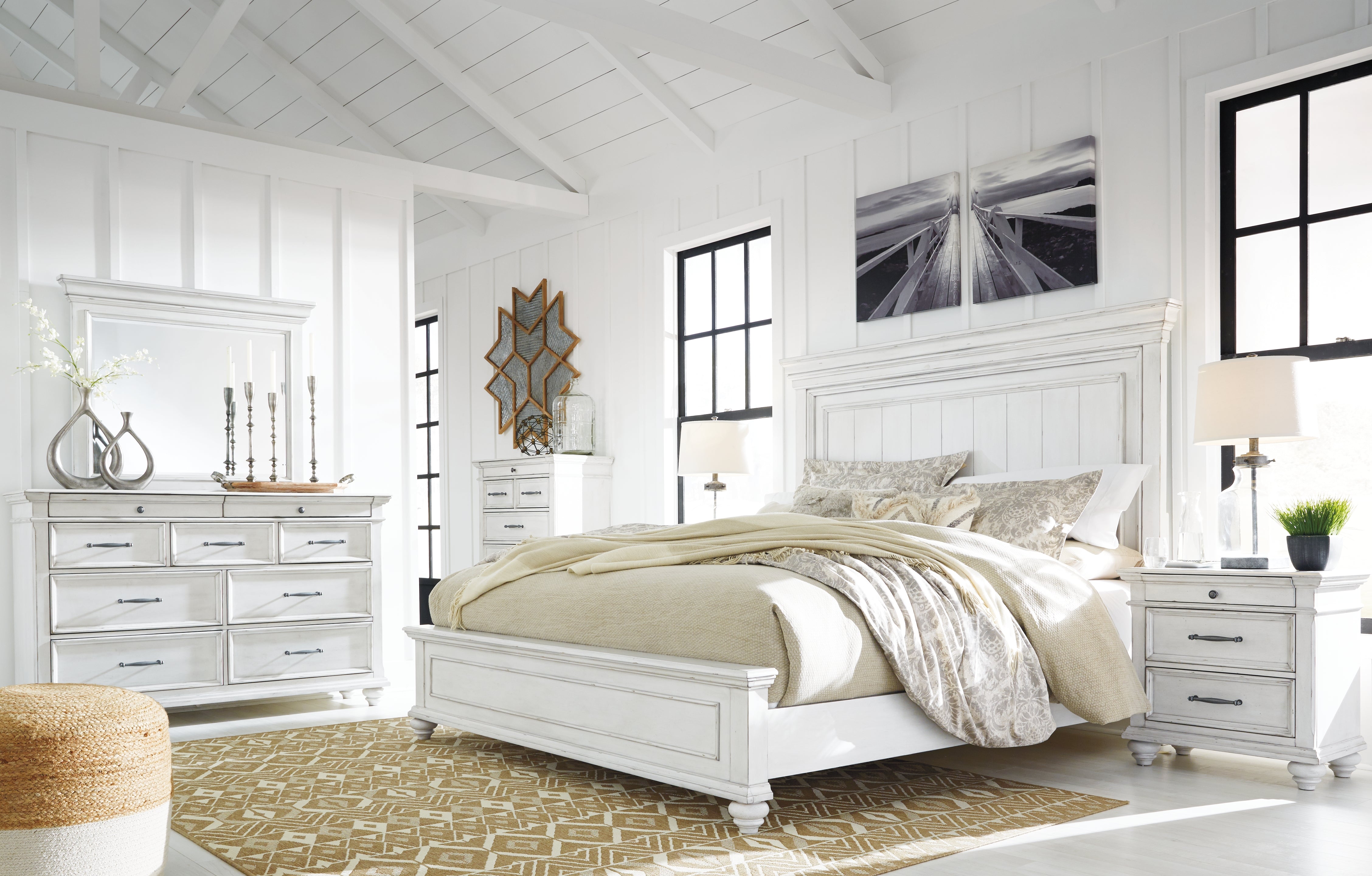 Furniture City Laplace - Ashley Furniture - Kanwyn King Panel Bed, Dresser, Mirror, Chest and 2 Nightstands - King Panel Bed, Dresser, Mirror, Chest and 2 Nightstands - B777B29