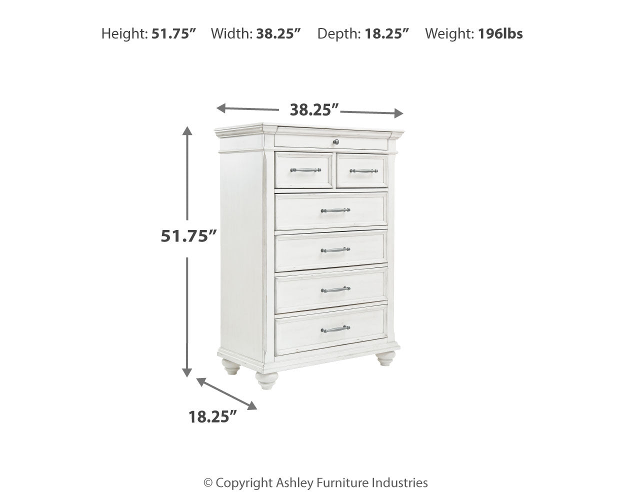Furniture City Laplace - Ashley Furniture - Kanwyn Bedroom - Chest / Whitewash - B777-46
