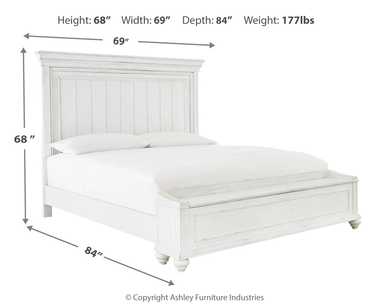 Furniture City Laplace - Ashley Furniture - Kanwyn Bedroom - Queen Panel Bed with Storage Bench / Whitewash - B777B6