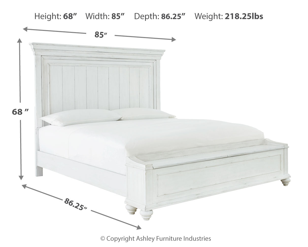 Furniture City Laplace - Ashley Furniture - Kanwyn Bedroom - California King Panel Bed with Storage Bench / Whitewash - B777B12