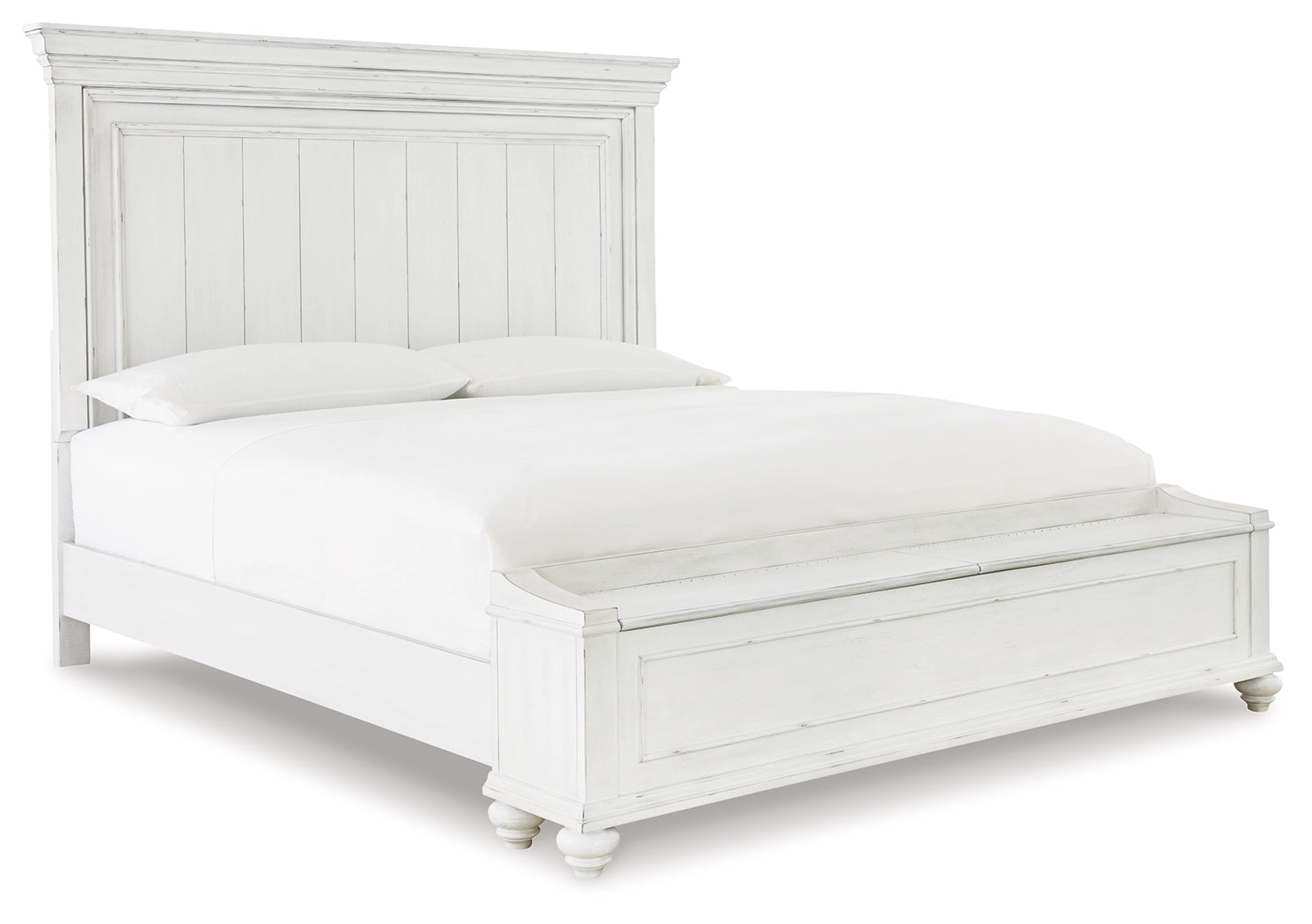 Furniture City Laplace - Ashley Furniture - Kanwyn Bedroom - Queen Panel Bed with Storage Bench / Whitewash - B777B6