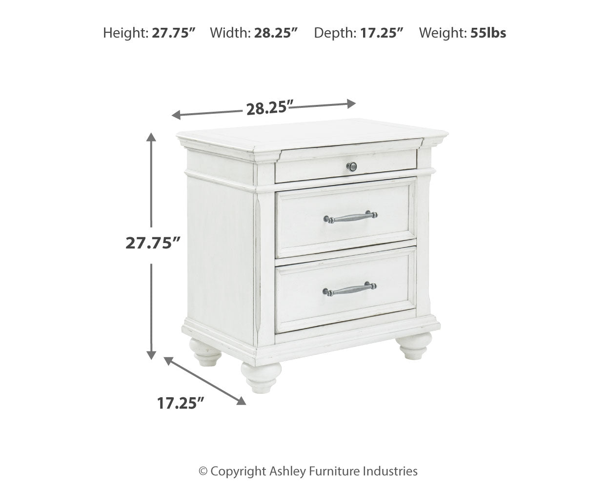 Furniture City Laplace - Ashley Furniture - Kanwyn Bedroom - Three Drawer Night Stand / Whitewash - B777-93