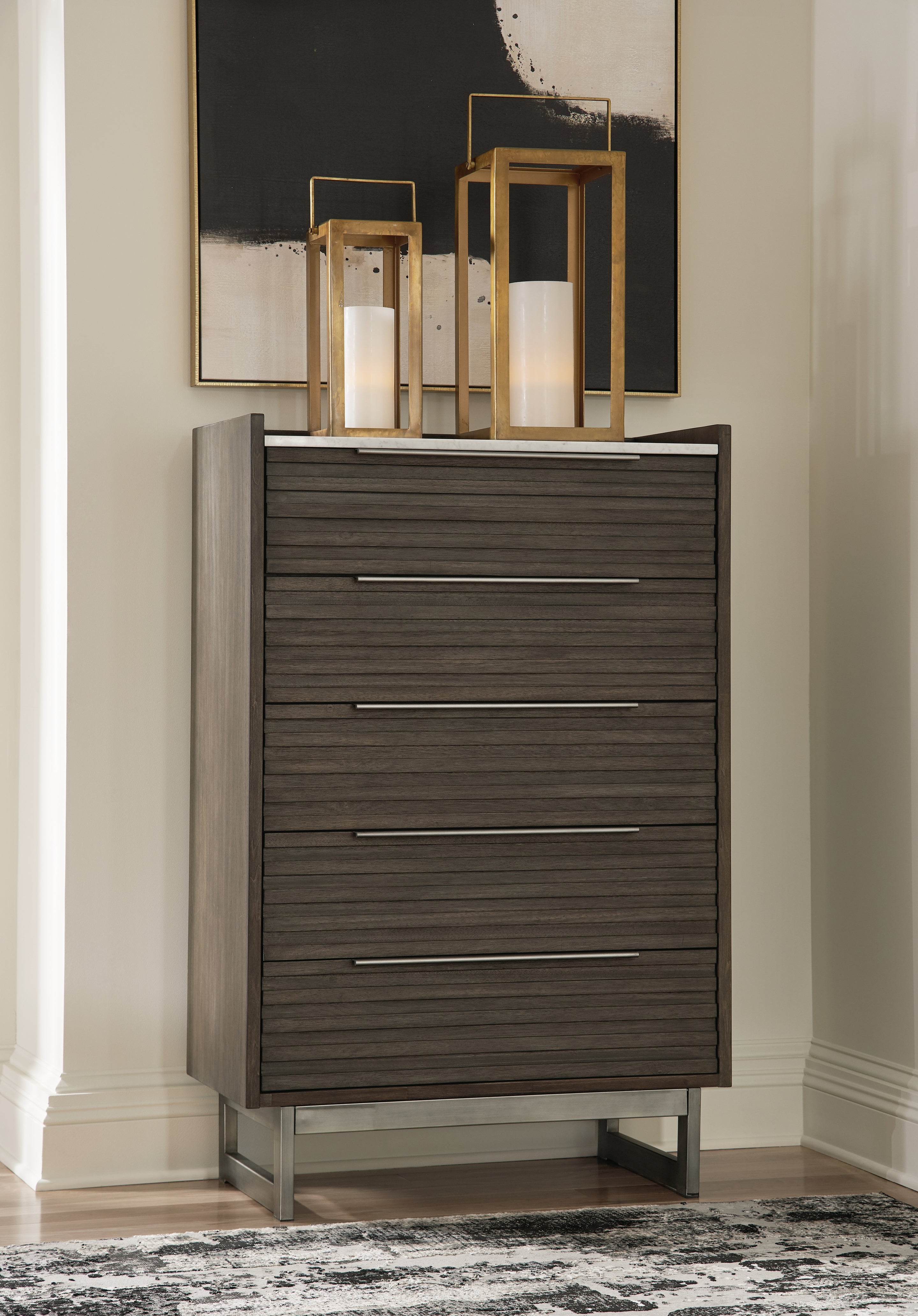 Furniture City Laplace - Ashley Furniture - Arkenton Bedroom - Five Drawer Chest / Grayish Brown/White - B786-46
