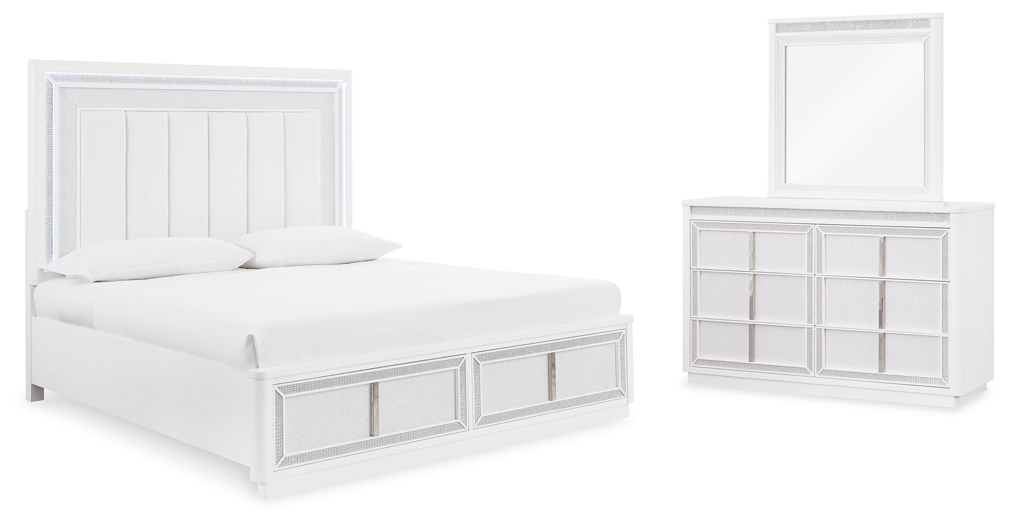 Furniture City Laplace - Ashley Furniture - Chalanna Queen Upholstered Storage Bed, Dresser and Mirror - Queen Upholstered Storage Bed, Dresser and Mirror - B822B3