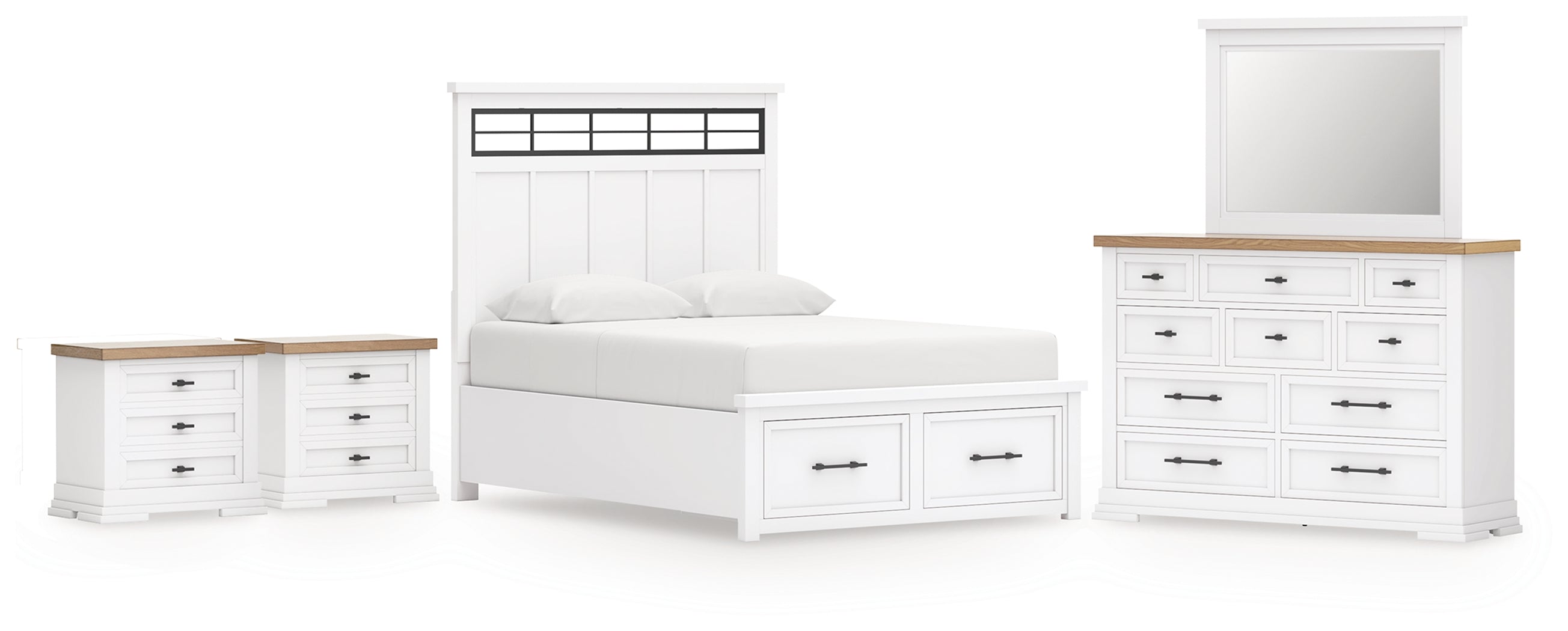Furniture City Laplace - Ashley Furniture - Ashbryn Queen Panel Storage Bed, Dresser, Mirror and 2 Nightstands - Queen Panel Storage Bed, Dresser, Mirror and 2 Nightstands - B844B11