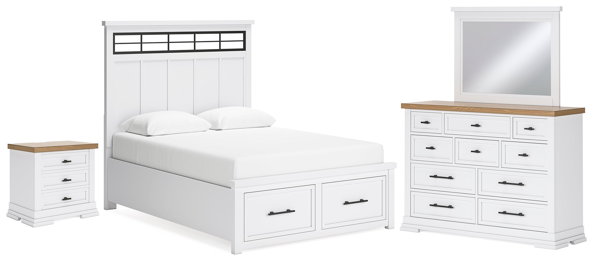 Furniture City Laplace - Ashley Furniture - Ashbryn Queen Storage Bed, Dresser, Mirror and Nightstand - Queen Storage Bed, Dresser, Mirror and Nightstand - B844B8