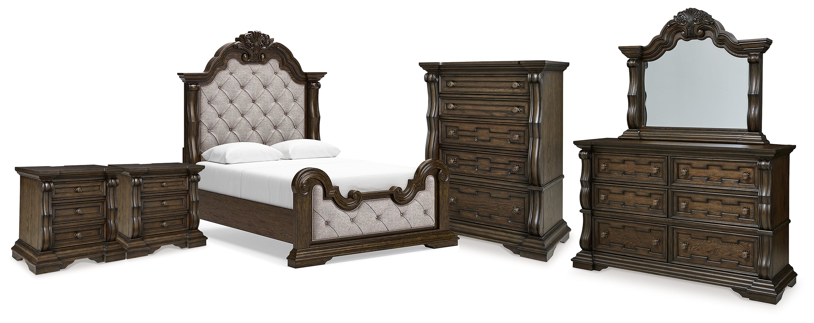 Furniture City Laplace - Ashley Furniture - Maylee Queen Panel Bed, Dresser, Mirror, Chest and 2 Nightstands - Queen Panel Bed, Dresser, Mirror, Chest and 2 Nightstands - B947B16