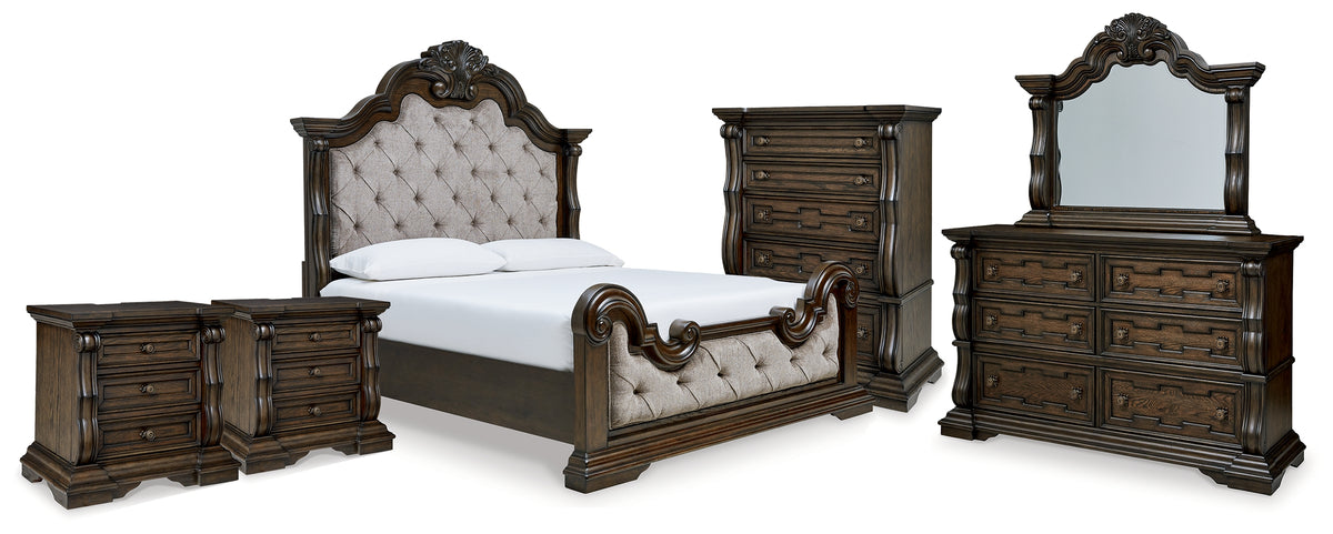 Furniture City Laplace - Ashley Furniture - Maylee King Upholstered Bed, Dresser, Mirror, Chest and 2 Nightstands - King Upholstered Bed, Dresser, Mirror, Chest and 2 Nightstands - B947B13