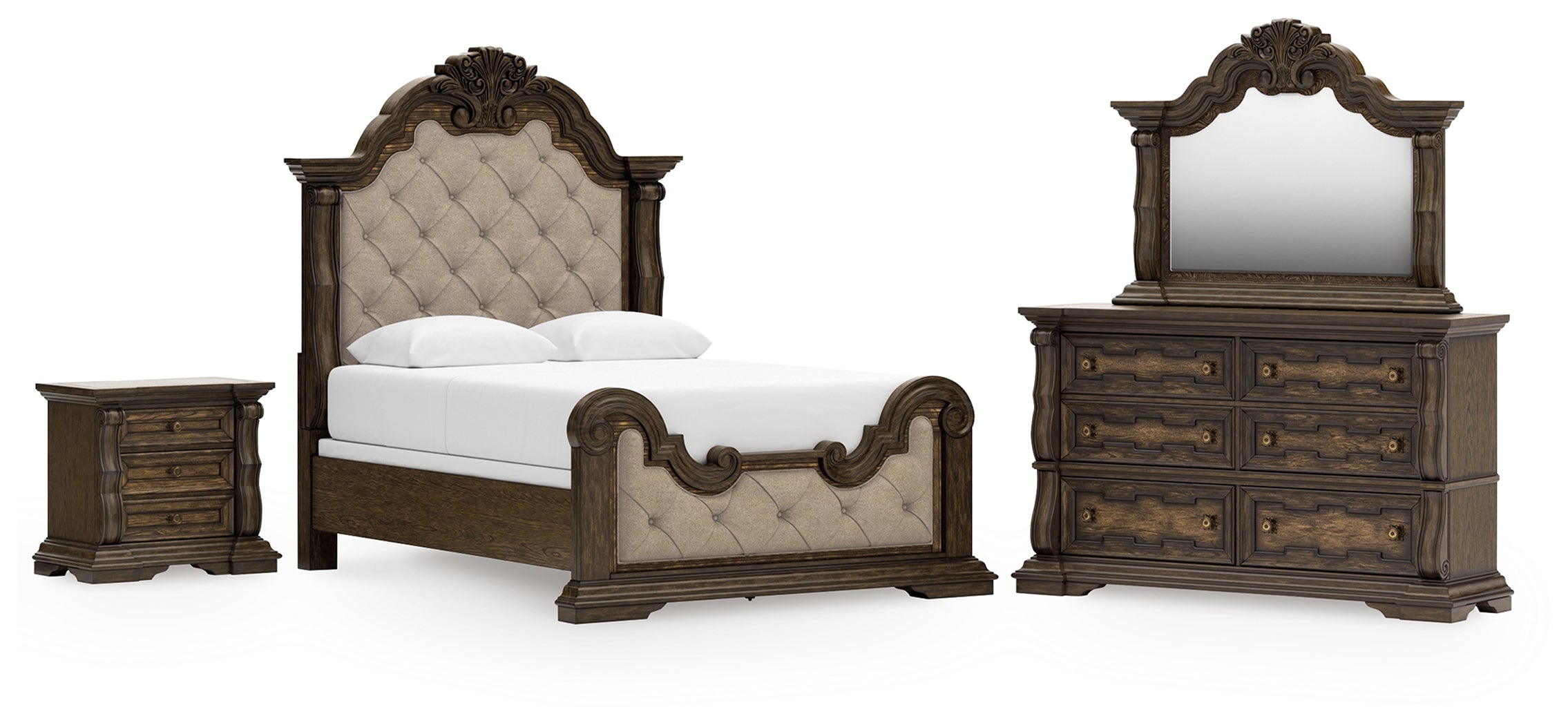 Furniture City Laplace - Ashley Furniture - Maylee Queen Upholstered Panel Bed, Dresser, Mirror and Nightstand - Queen Upholstered Panel Bed, Dresser, Mirror and Nightstand - B947B18