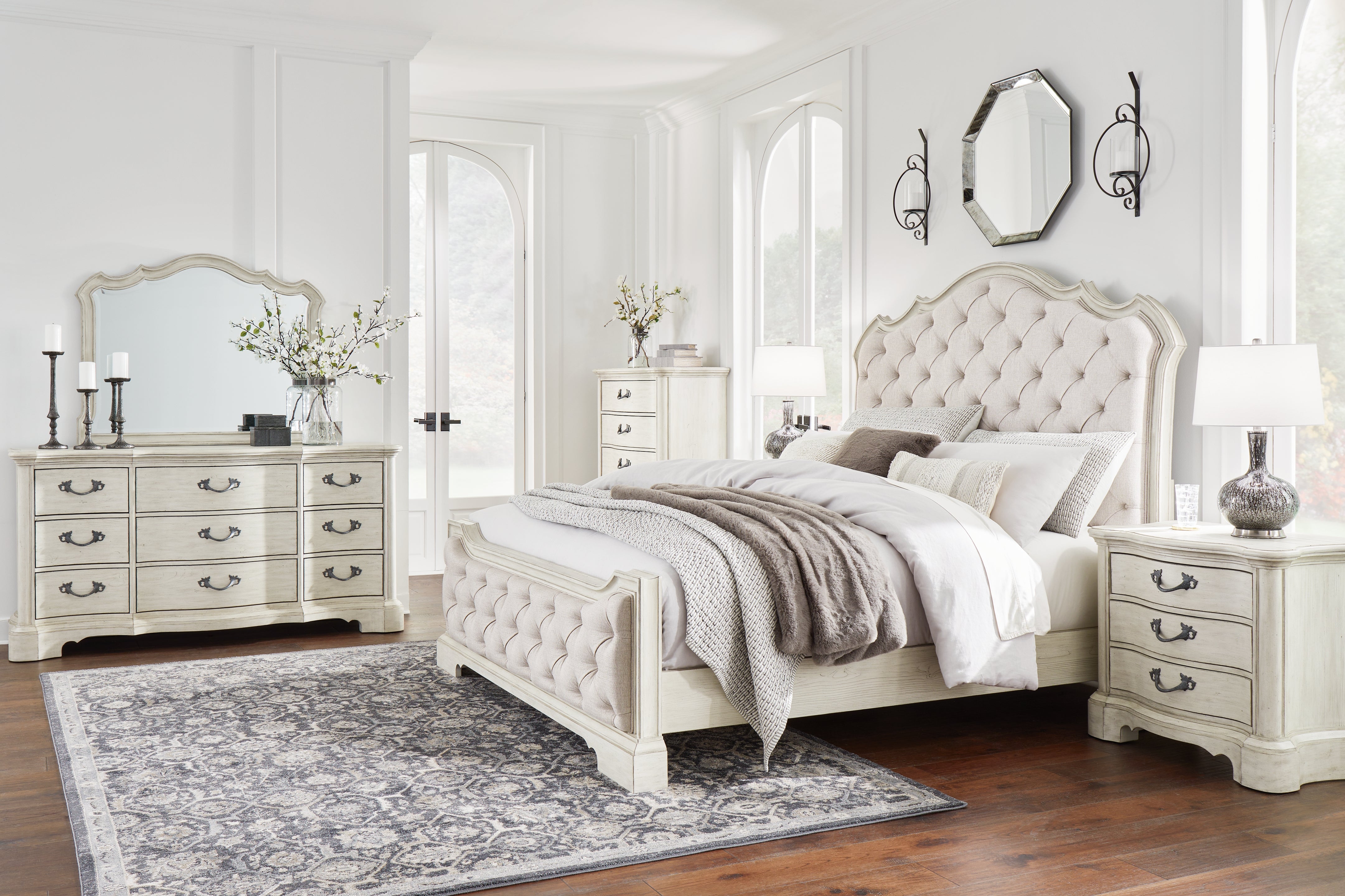 Furniture City Laplace - Ashley Furniture - Arlendyne King Panel Bed, Dresser, Mirror, Chest and 2 Nightstands - King Panel Bed, Dresser, Mirror, Chest and 2 Nightstands - B980B8