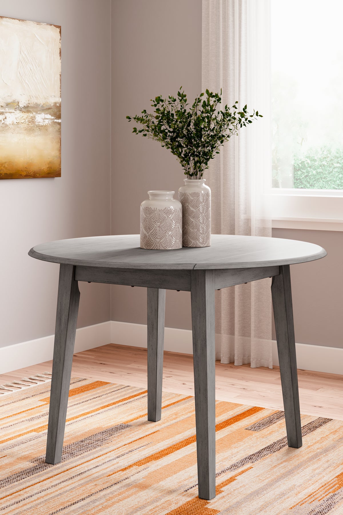 Furniture City Laplace - Ashley Furniture - Shullden Dining Room - Round DRM Drop Leaf Table / Gray - D194-15