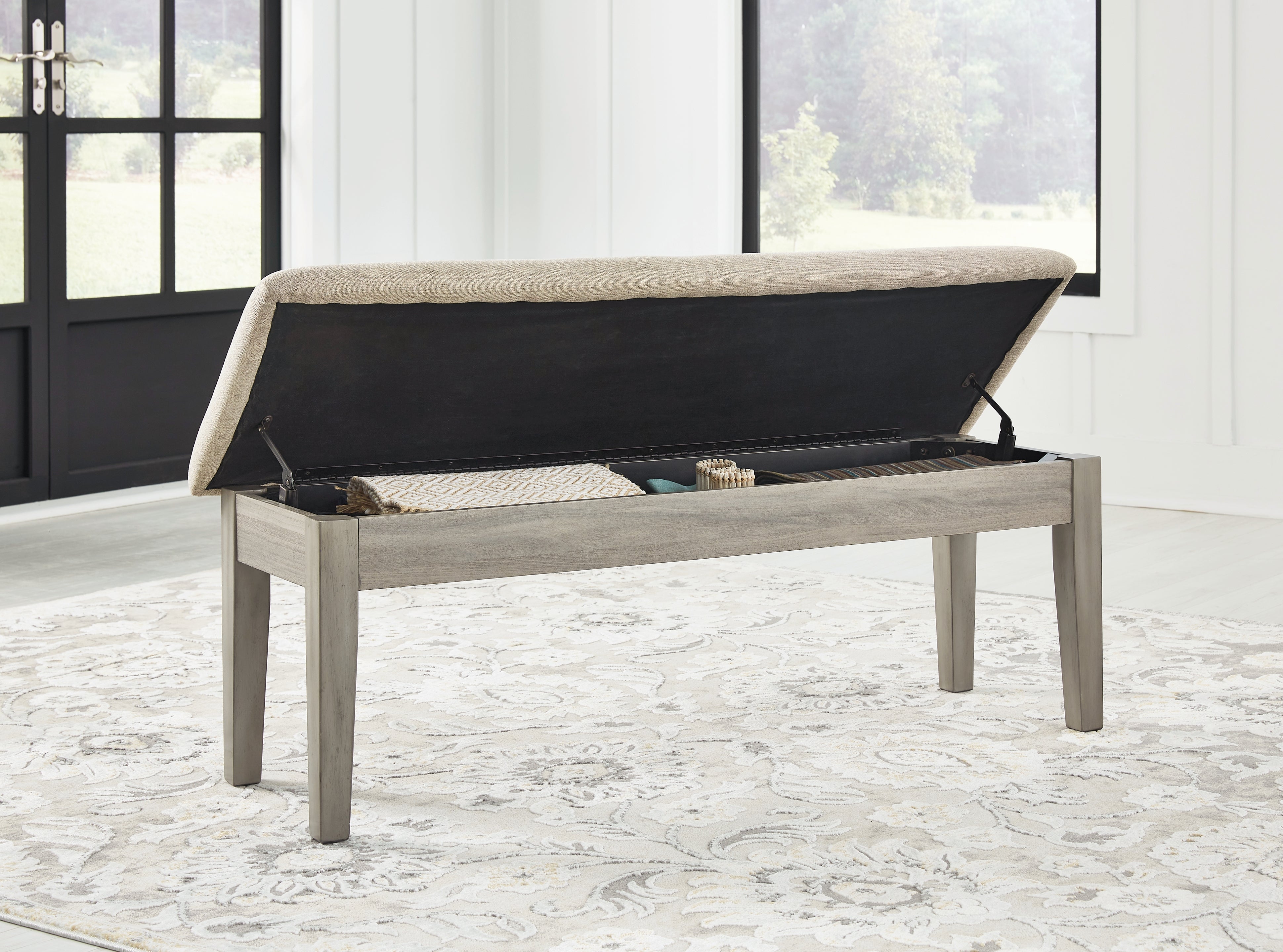 Furniture City Laplace - Ashley Furniture - Parellen Dining Room - Upholstered Storage Bench / Beige/Gray - D291-00