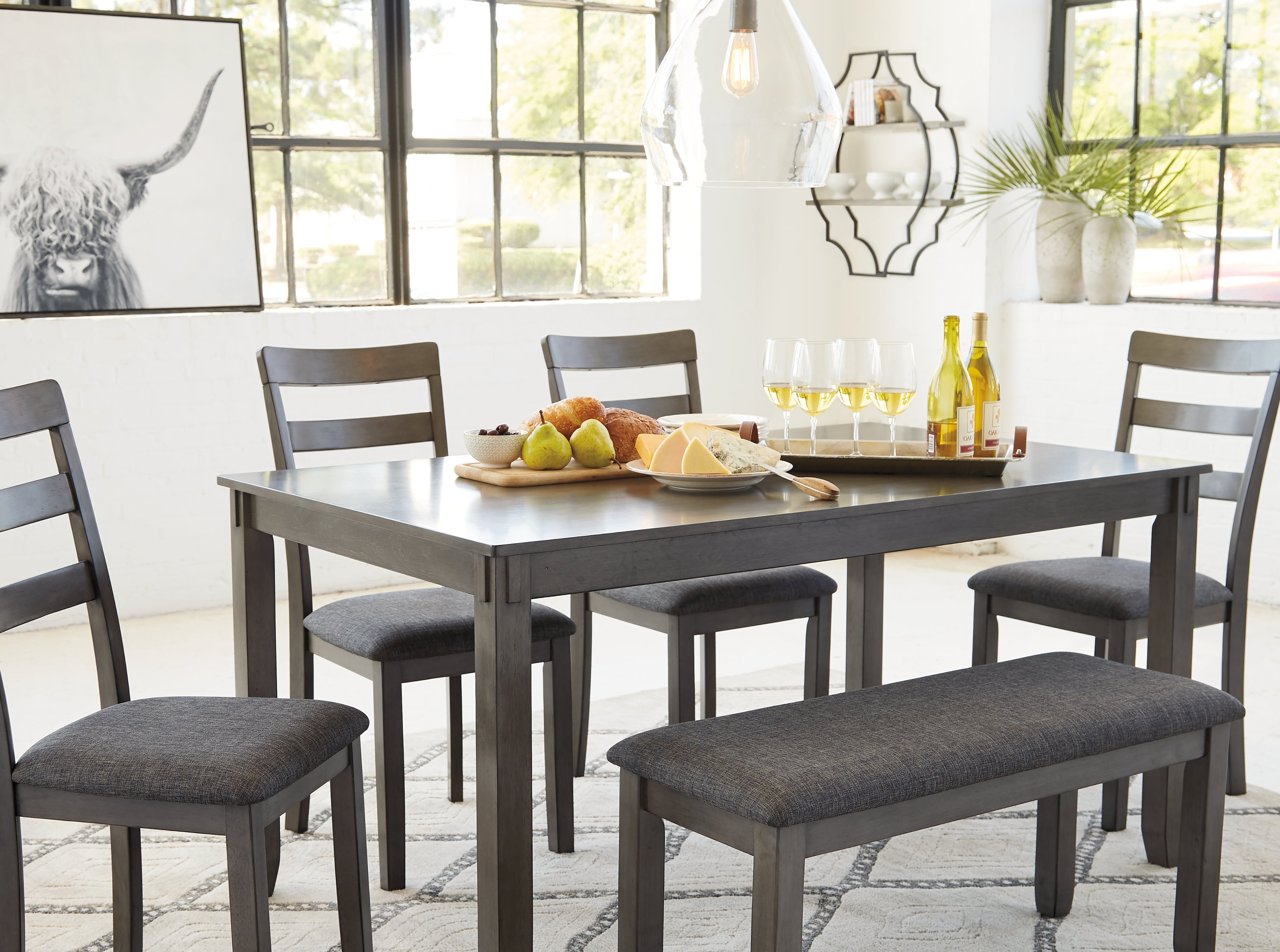 Furniture City Laplace - Ashley Furniture - Bridson Dining Room - RECT DRM Table Set (6/CN) / Gray - D383-325