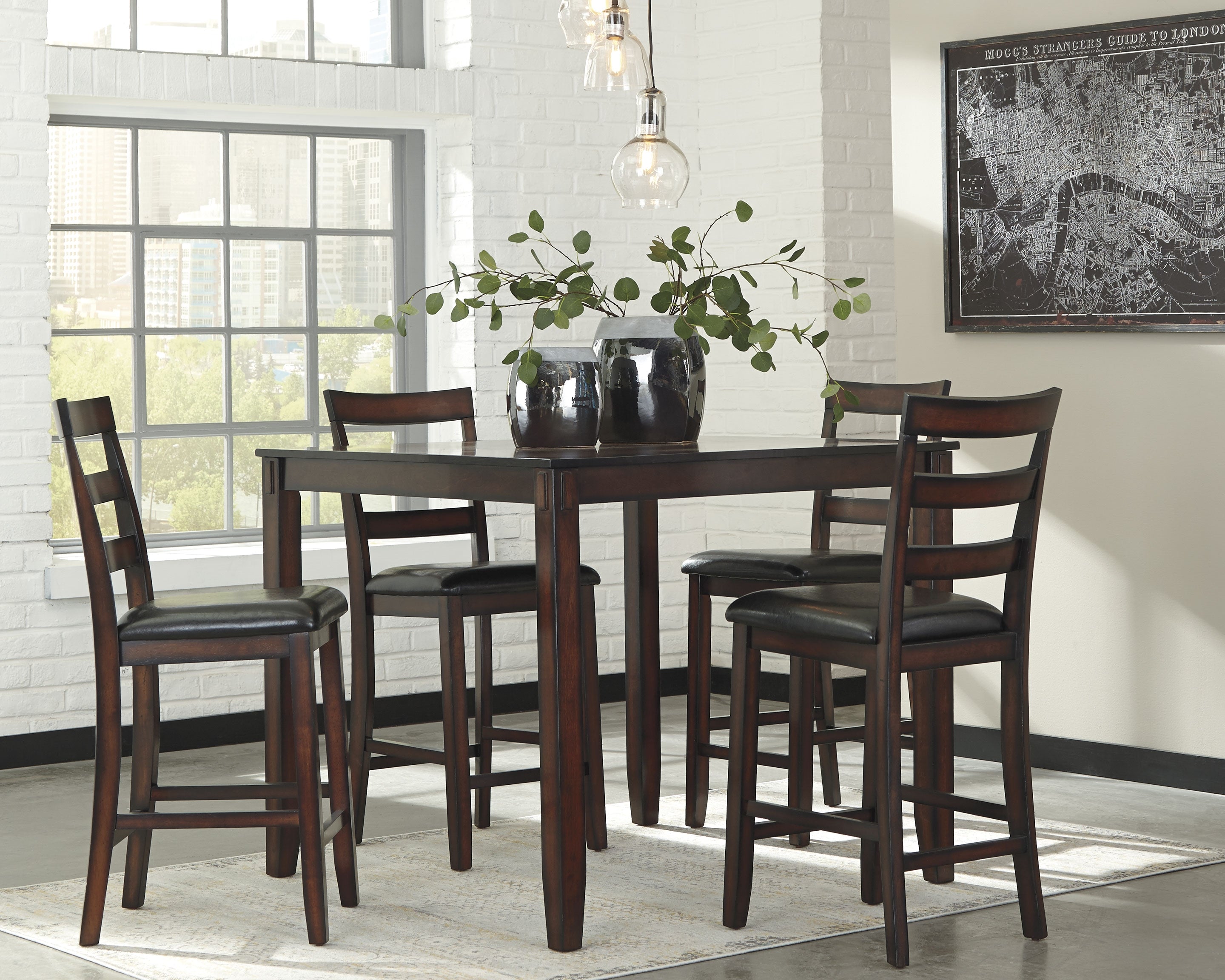 Furniture City Laplace - Ashley Furniture - Coviar Dining Room - DRM Counter Table Set (5/CN) / Brown - D385-223