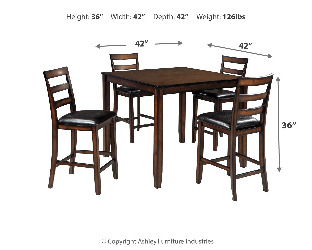 Furniture City Laplace - Ashley Furniture - Coviar Dining Room - DRM Counter Table Set (5/CN) / Brown - D385-223