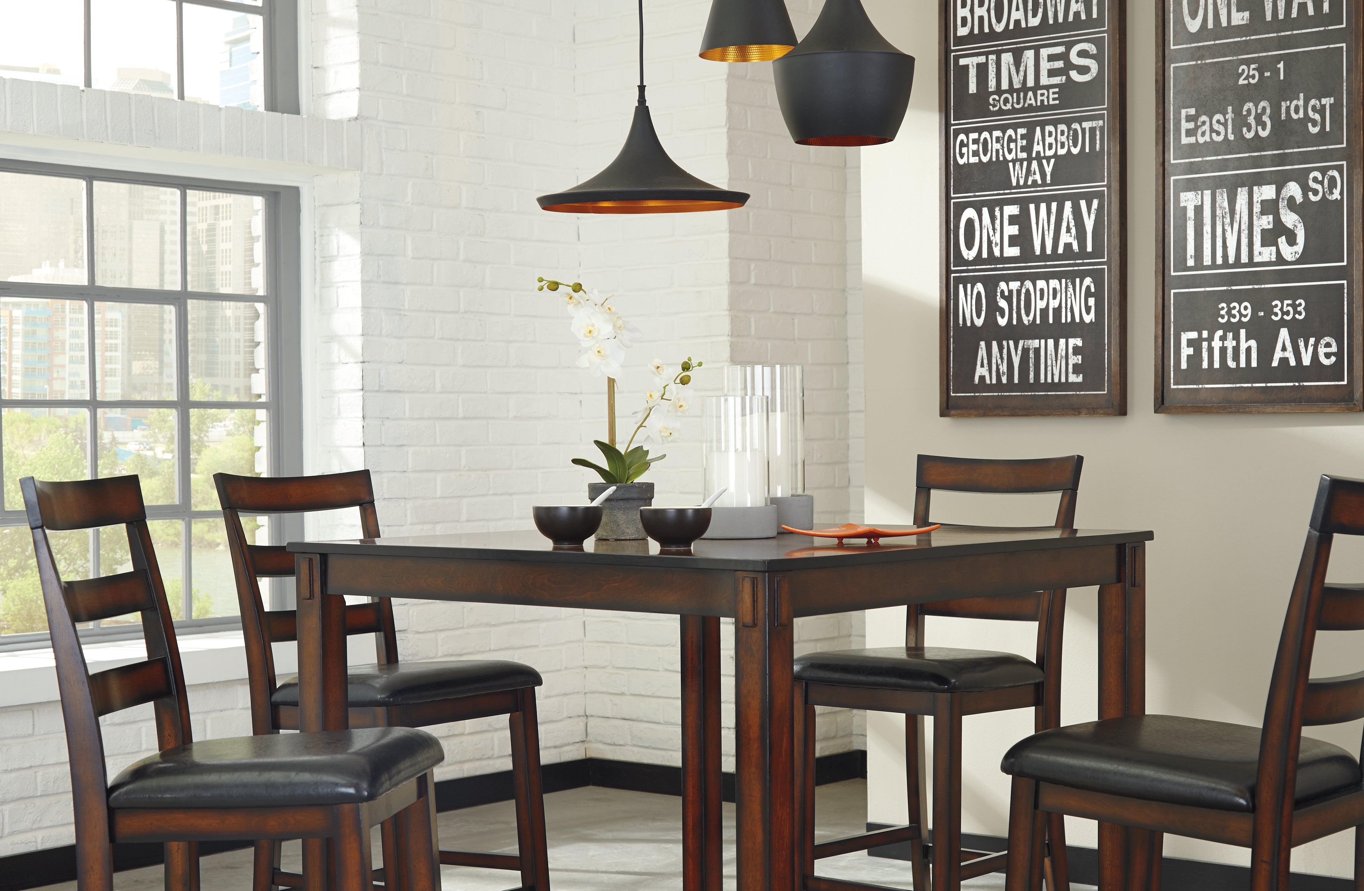 Furniture City Laplace - Ashley Furniture - Coviar Dining Room - DRM Counter Table Set (5/CN) / Brown - D385-223