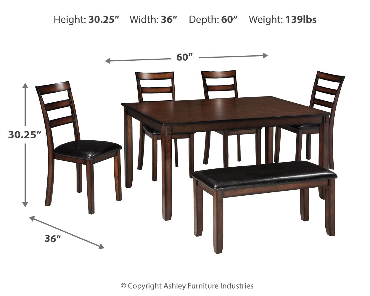 Furniture City Laplace - Ashley Furniture - Coviar Dining Room - Dining Room Table Set (6/CN) / Brown - D385-325