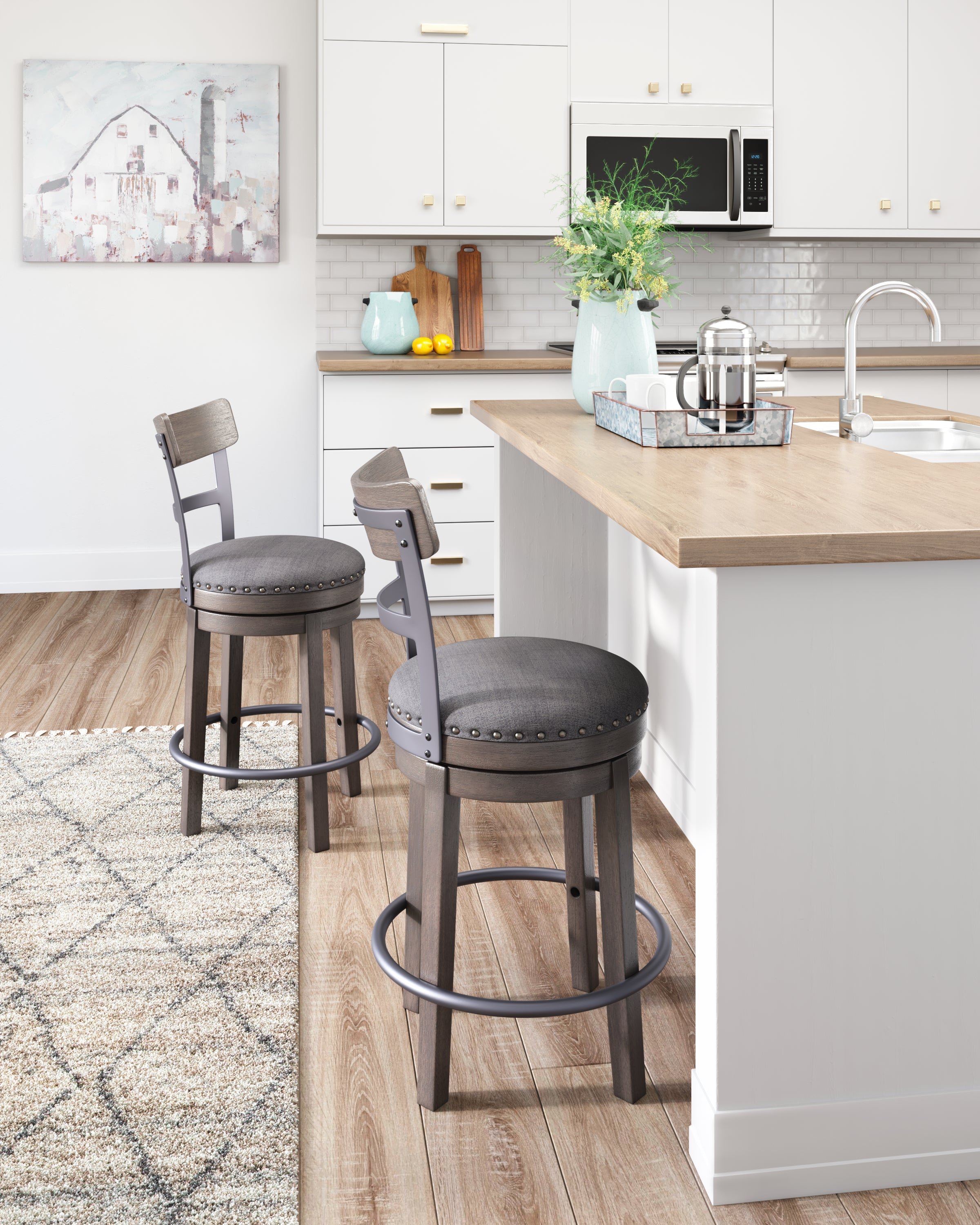 Furniture City Laplace - Ashley Furniture - Caitbrook Dining Room - UPH Swivel Barstool (1/CN) / Gray - D388-224